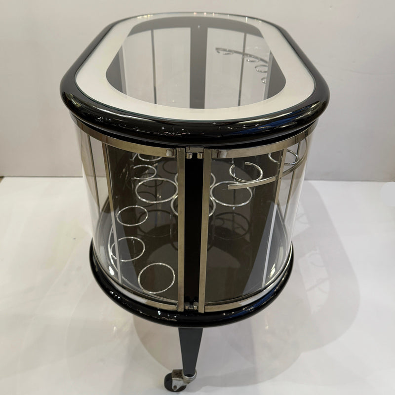 Modernist Ebonized Bar Cart, Italy 1950s