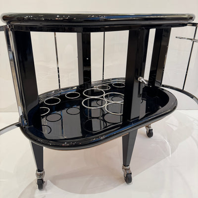 Modernist Ebonized Bar Cart, Italy 1950s