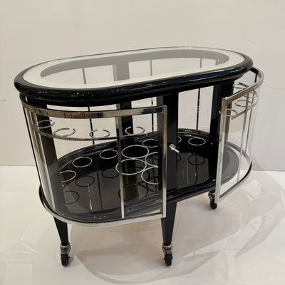 Modernist Ebonized Bar Cart, Italy 1950s