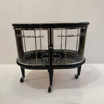 Modernist Ebonized Bar Cart, Italy 1950s