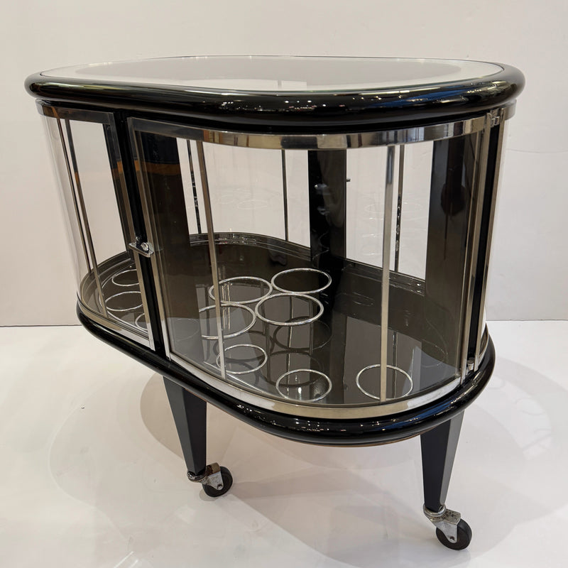 Modernist Ebonized Bar Cart, Italy 1950s