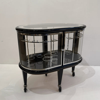 Modernist Ebonized Bar Cart, Italy 1950s