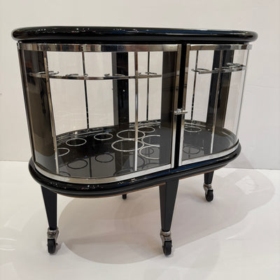 Modernist Ebonized Bar Cart, Italy 1950s