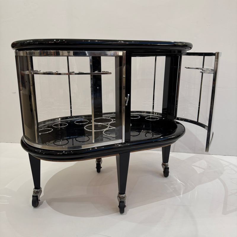 Modernist Ebonized Bar Cart, Italy 1950s