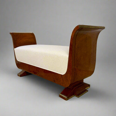Fine Art Deco Bench in Amboyna with Patinated Bronze Details, France 1930's