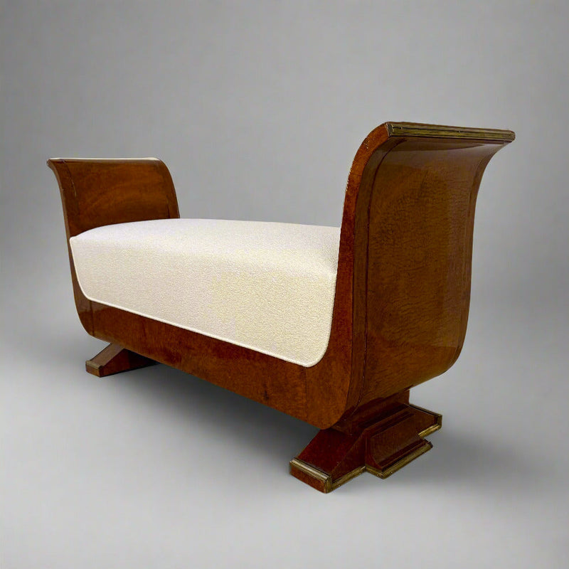 Fine Art Deco Bench in Amboyna with Patinated Bronze Details, France 1930&
