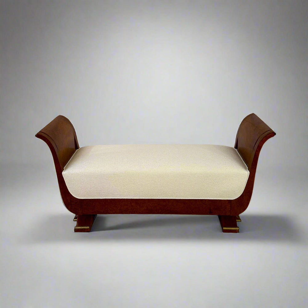 Fine Art Deco Bench in Amboyna with Patinated Bronze Details, France 1930's