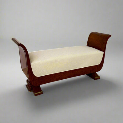 Fine Art Deco Bench in Amboyna with Patinated Bronze Details, France 1930's