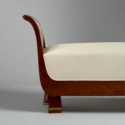 Fine Art Deco Bench in Amboyna with Patinated Bronze Details, France 1930's