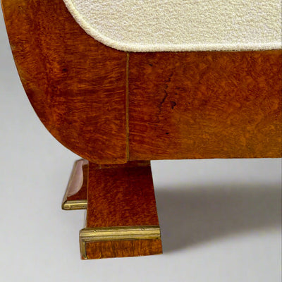 Fine Art Deco Bench in Amboyna with Patinated Bronze Details, France 1930's