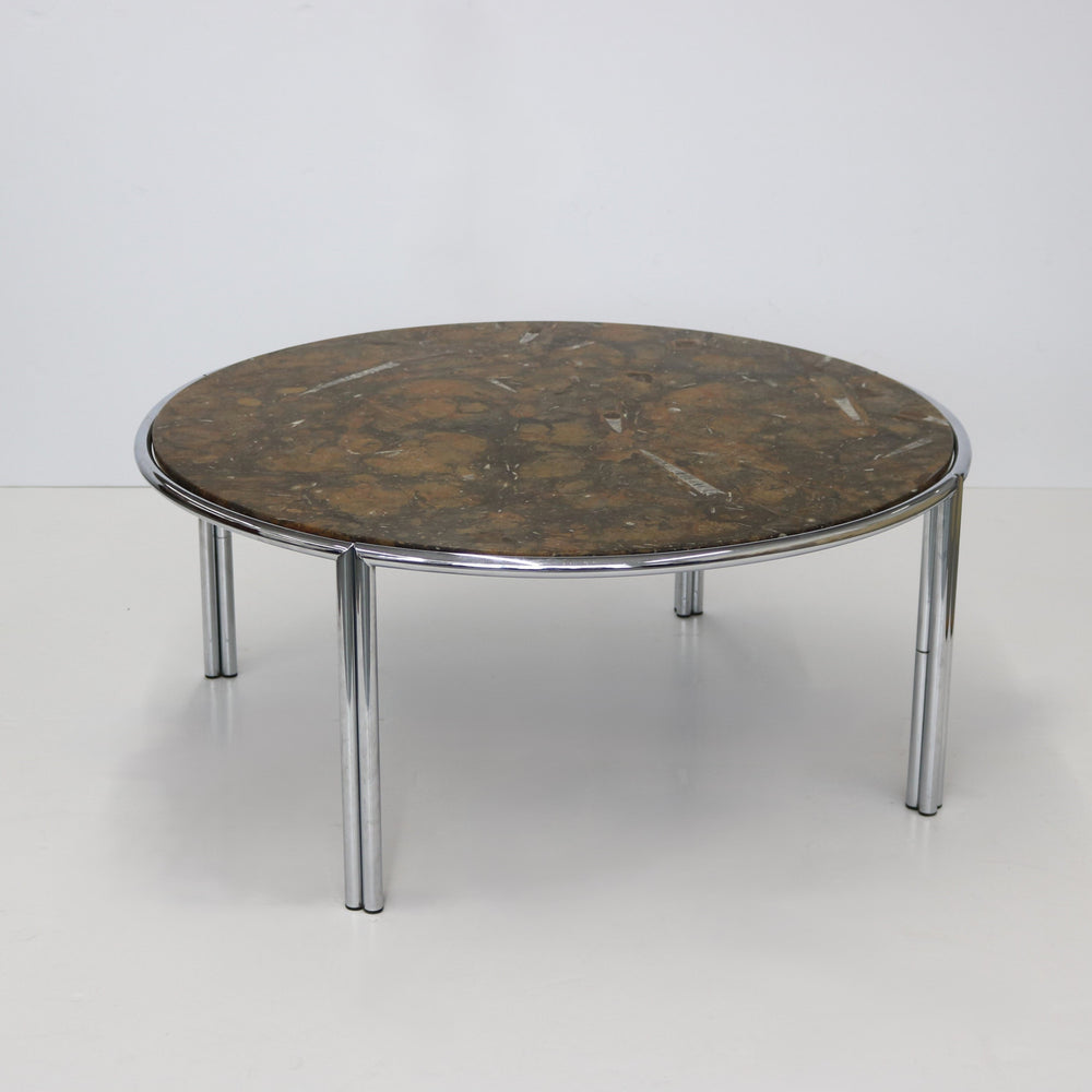 Modernist Fossil Stone Top Cocktail Coffee Table Italy 1950