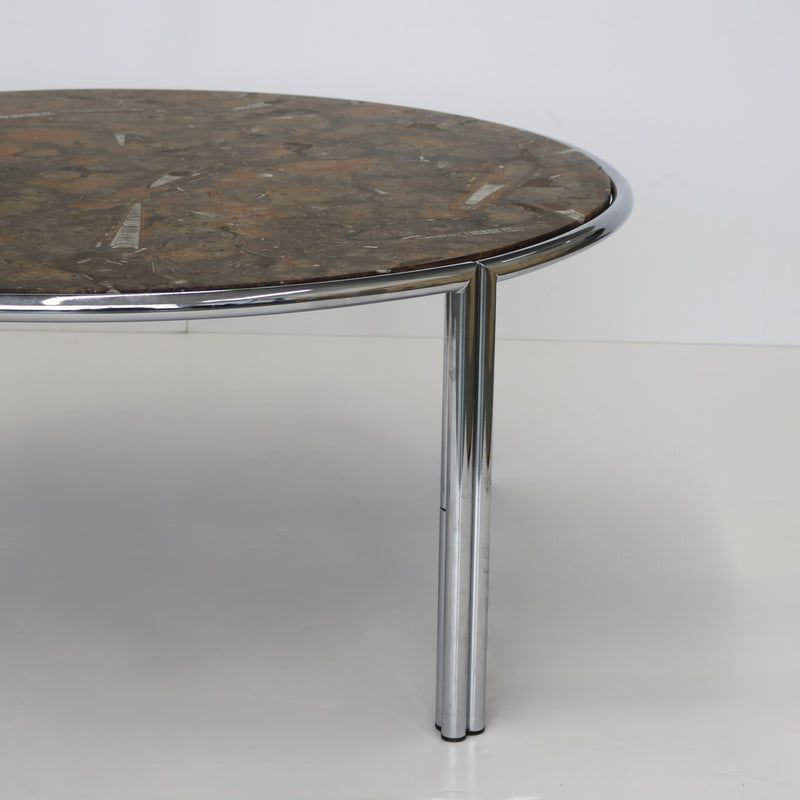 Modernist Fossil Stone Top Cocktail Coffee Table Italy 1950