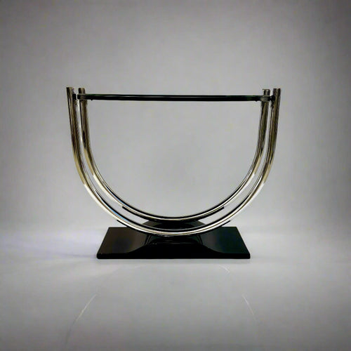 French Art Deco Round Chrome Black Side Table 1930