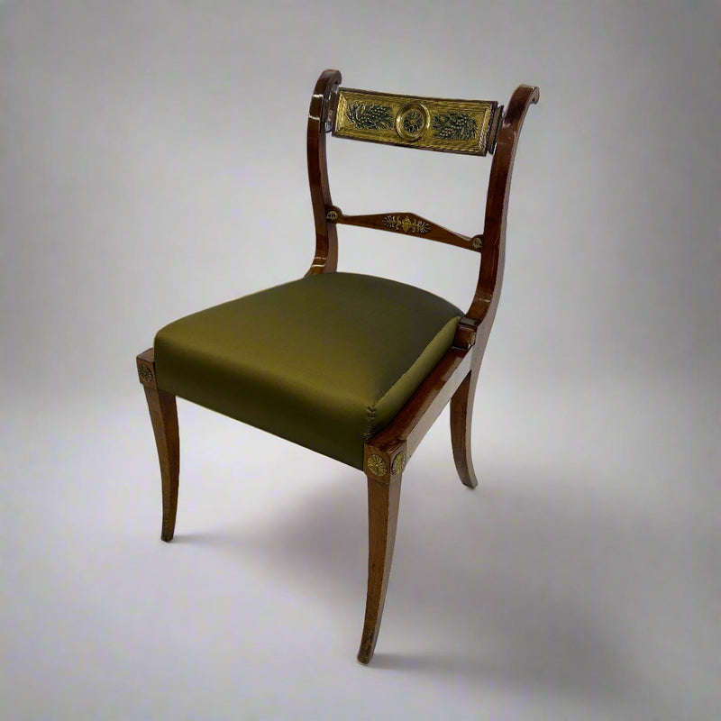 Pair Italian Neoclassical Mahogany Brass Chairs Italy 1st Half 19th Century