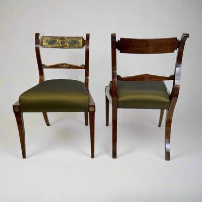 Pair Italian Neoclassical Mahogany Brass Chairs Italy 1st Half 19th Century