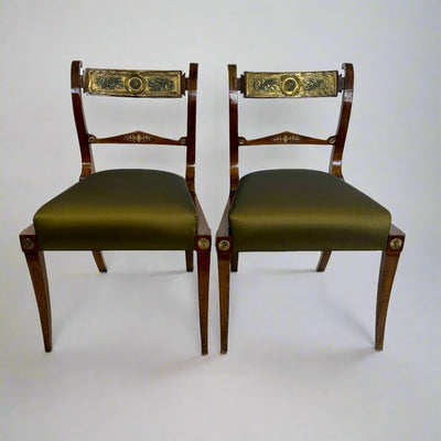 Pair Italian Neoclassical Mahogany Brass Chairs Italy 1st Half 19th Century