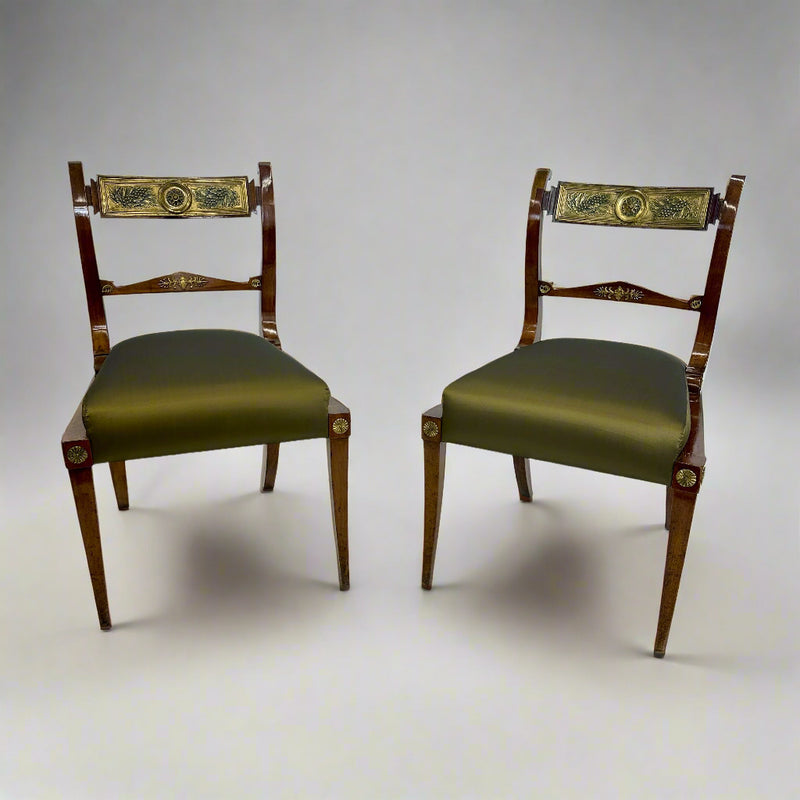 Pair Italian Neoclassical Mahogany Brass Chairs Italy 1st Half 19th Century