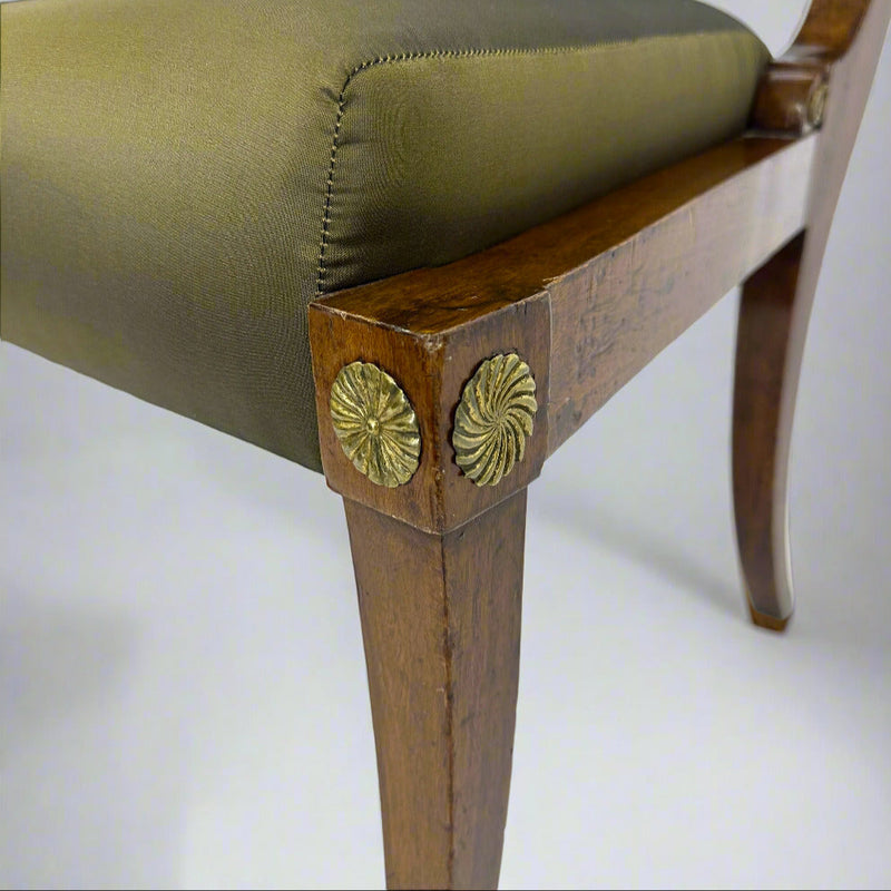 Pair Italian Neoclassical Mahogany Brass Chairs Italy 1st Half 19th Century