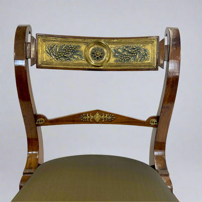 Pair Italian Neoclassical Mahogany Brass Chairs Italy 1st Half 19th Century
