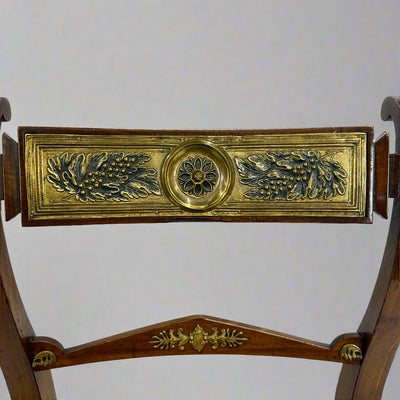 Pair Italian Neoclassical Mahogany Brass Chairs Italy 1st Half 19th Century