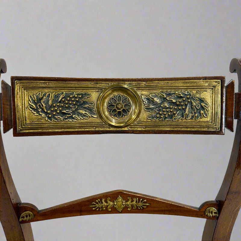 Pair Italian Neoclassical Mahogany Brass Chairs Italy 1st Half 19th Century