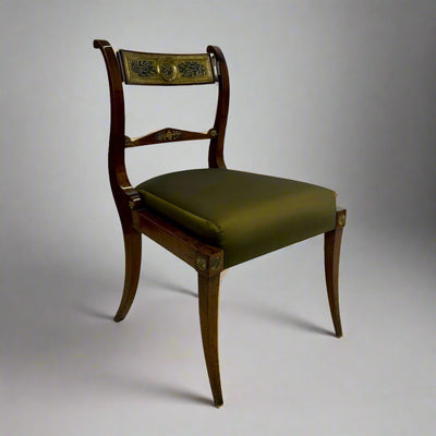 Pair Italian Neoclassical Mahogany Brass Chairs Italy 1st Half 19th Century