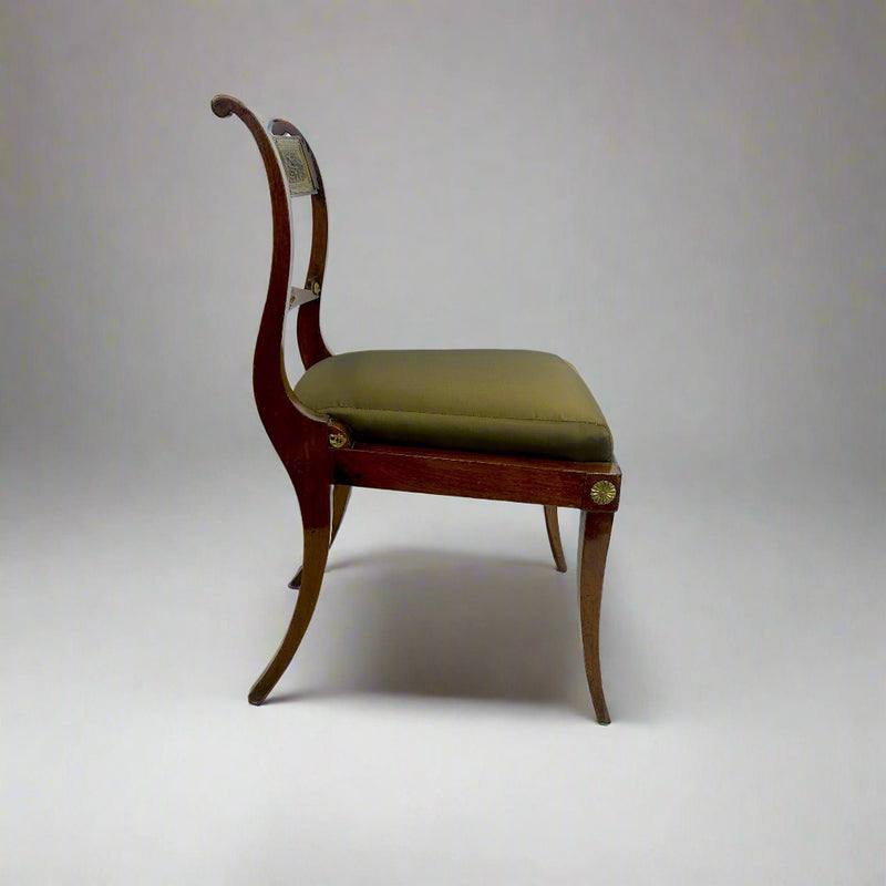 Pair Italian Neoclassical Mahogany Brass Chairs Italy 1st Half 19th Century