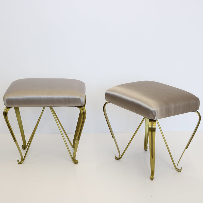 Pair Modern Italian Brass Stools Benches Italy 1970