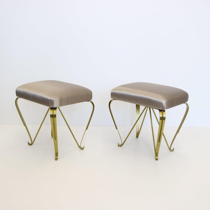 Pair Modern Italian Brass Stools Benches Italy 1970