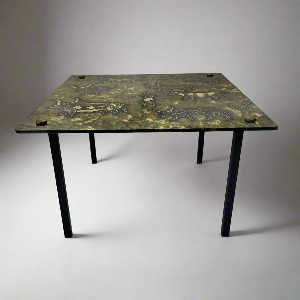 Mid-Century Eglomise Glass Top Side Table