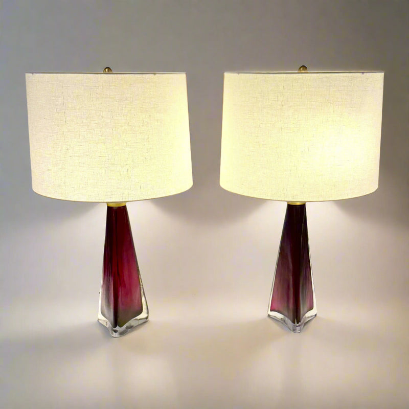 Pair of Orrefors Modernist Art Glass Table Lamps