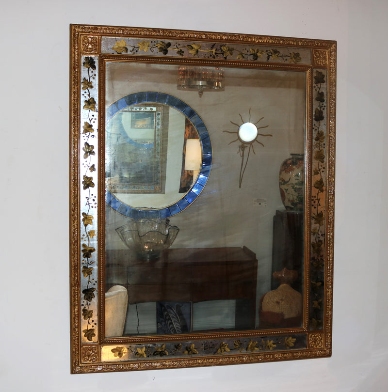 French Giltwood Mirror With Eglomise Details, France 1940s