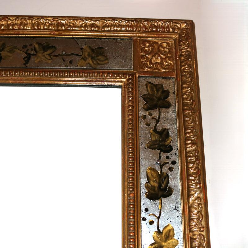 French Giltwood Mirror With Eglomise Details, France 1940s