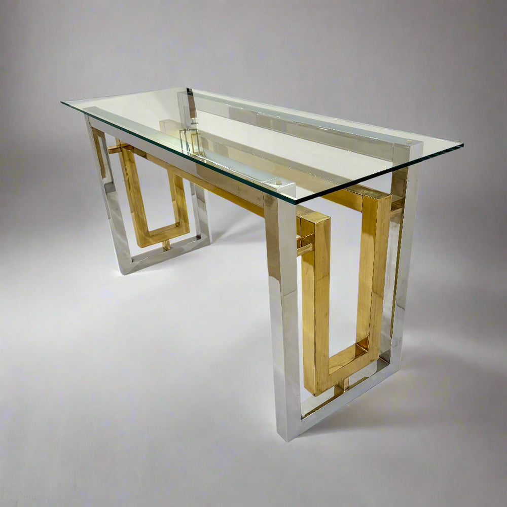 Architectural Chrome, Brass and Glass Console table by Romeo Riga, Italy c1960's.