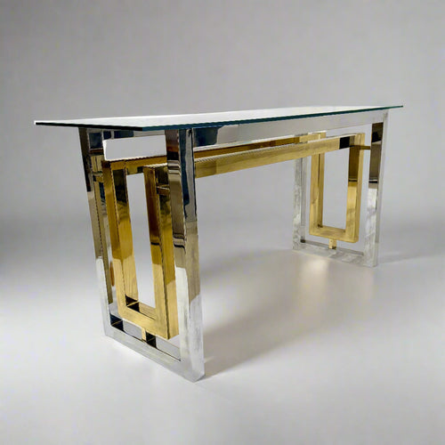 Architectural Chrome, Brass and Glass Console table by Romeo Riga, Italy c1960's.