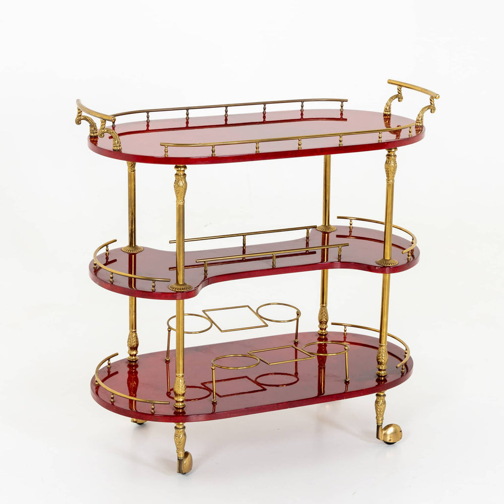 Aldo Tura Modernist Three Tier Bar Cart