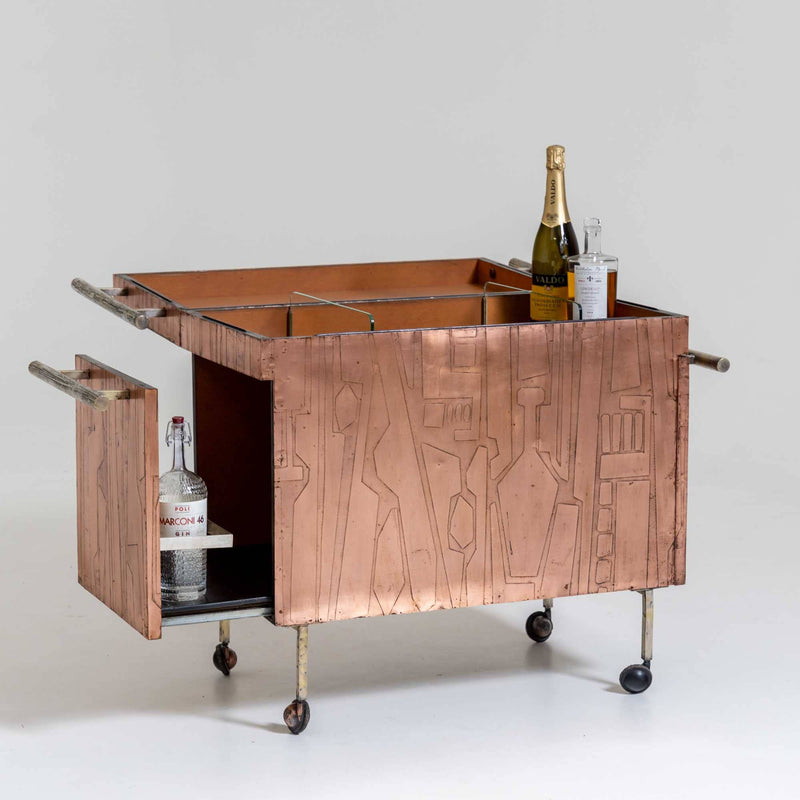 Mid-Century Copper Bar Cart, Italy 1960s