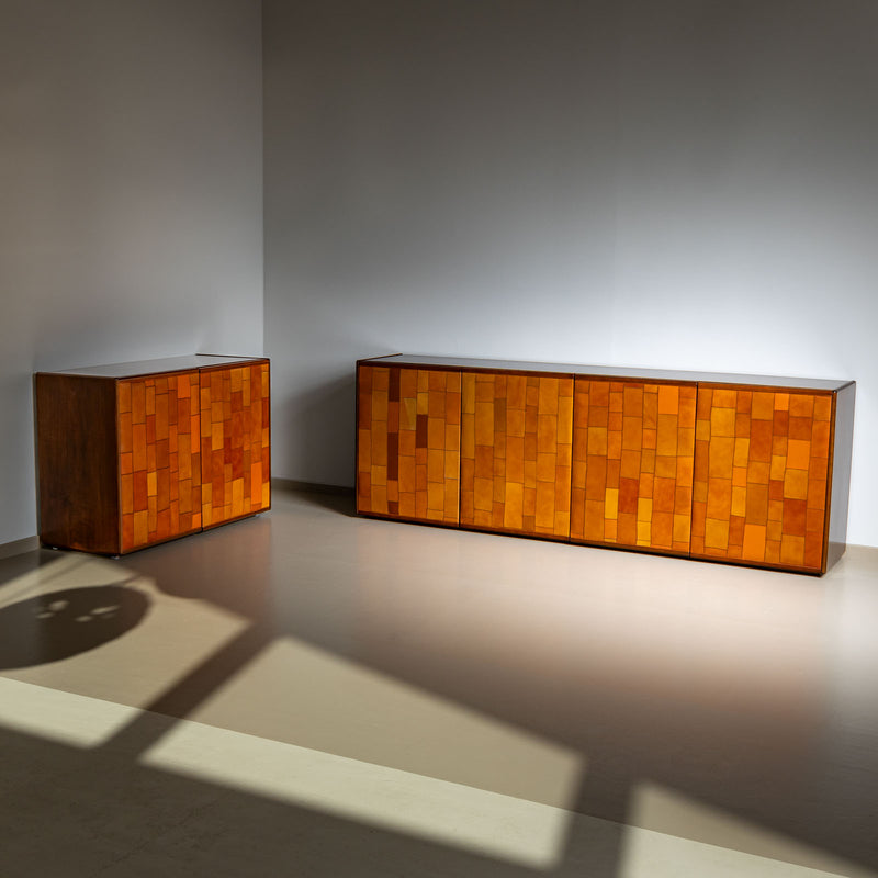 Two-Door Sideboard with leather doors by Afra and Tobia Scarpa, Italy 1970s