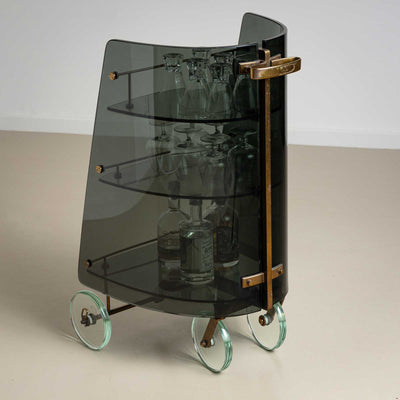 Exceptional Bar Cart, attributed to Fontana Arte, Mid-20th Century