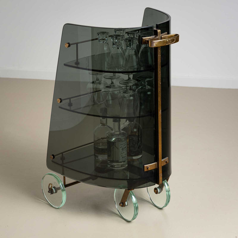 Exceptional Bar Cart, attributed to Fontana Arte, Mid-20th Century