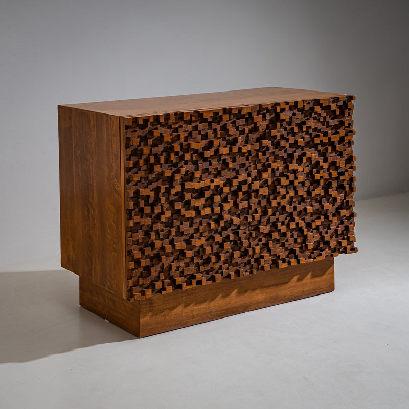 Pair of contemporary Italian Sideboards with Brutalist Surface Design