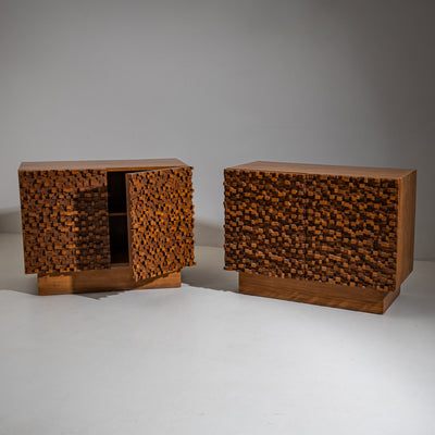 Pair of contemporary Italian Sideboards with Brutalist Surface Design