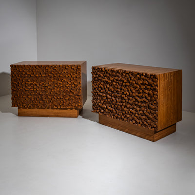Pair of contemporary Italian Sideboards with Brutalist Surface Design