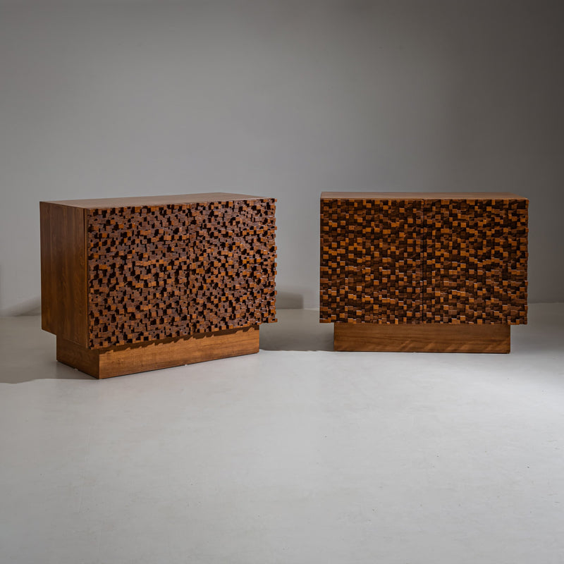 Pair of contemporary Italian Sideboards with Brutalist Surface Design
