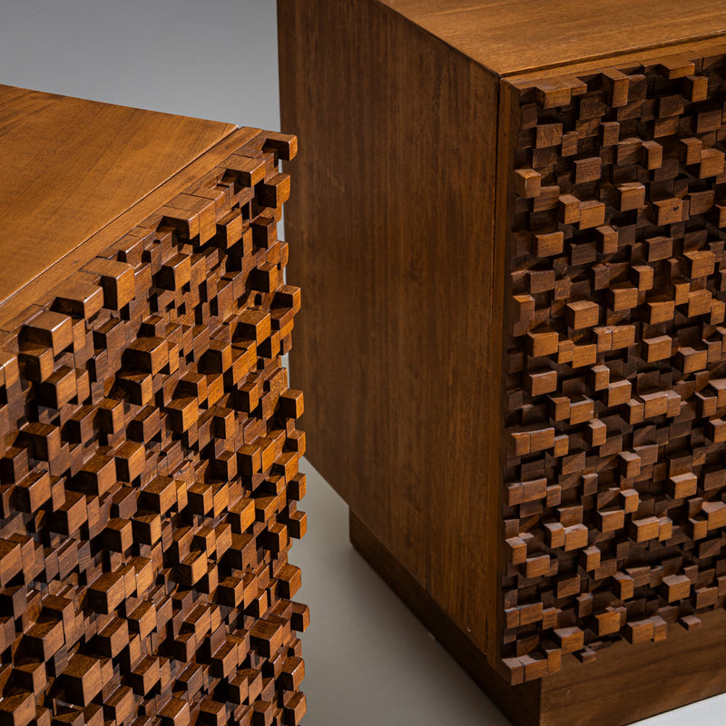 Pair of contemporary Italian Sideboards with Brutalist Surface Design