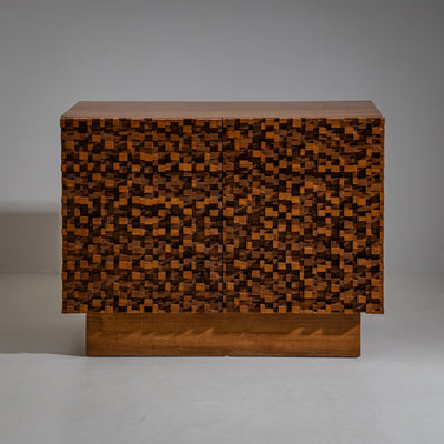 Pair of contemporary Italian Sideboards with Brutalist Surface Design
