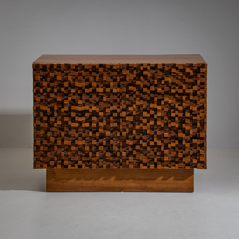 Pair of contemporary Italian Sideboards with Brutalist Surface Design