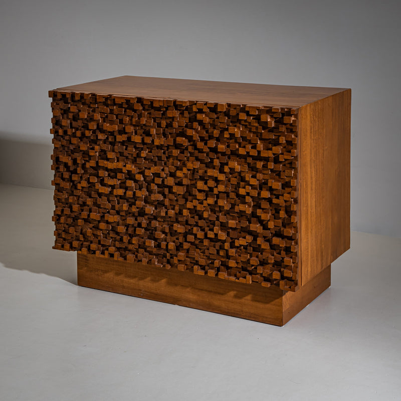 Pair of contemporary Italian Sideboards with Brutalist Surface Design