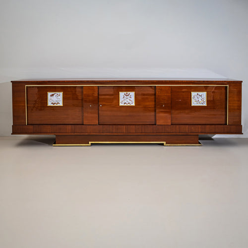 Large Sideboard with Ceramic Panels by Françoise Bizette (1914–1996), probably France, 1940s/1950s