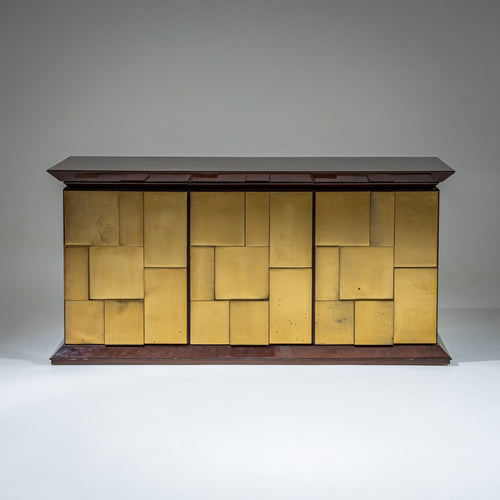 Burl Veneer and Brass Sideboard by Luciano Frigerio, Italy, 1970s
